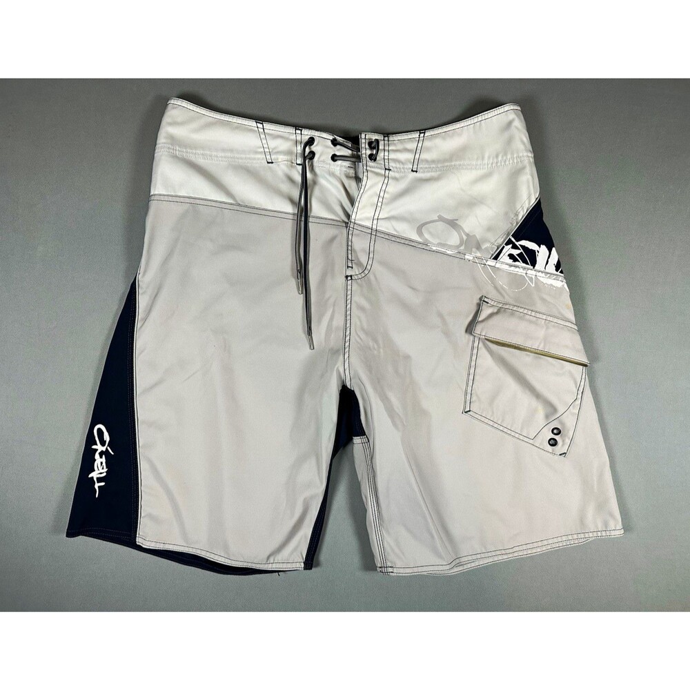 ONeill Board Shorts Mens 36 Gray Navy Colorblock Surf Swim Cargo Pocket